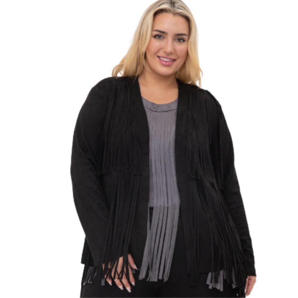 VOCAL APPAREL Ultrasuede Suede Black Western Fringe Jacket Plus Size 1X-3X NWT
